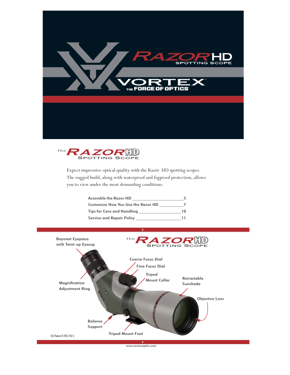 Vortex Optics RAZOR HD 20-60X85 SPOTTING SCOPE User Manual | 4 pages
