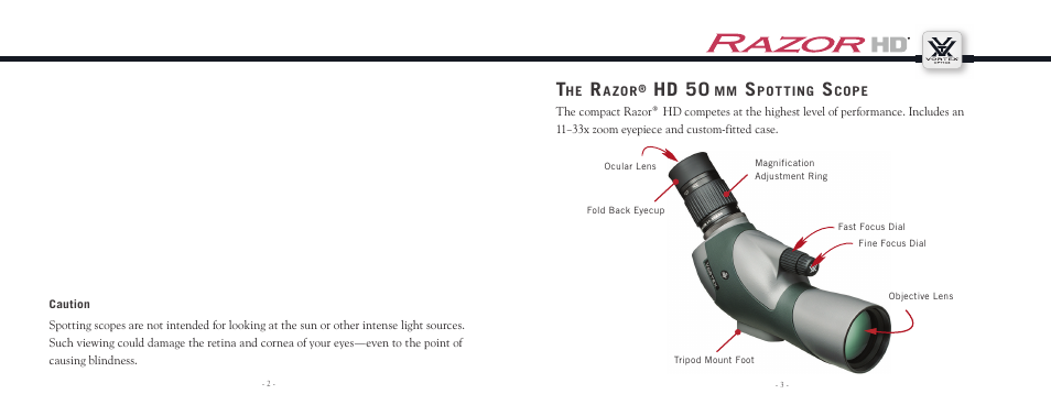 Hd 50 | Vortex Optics RAZOR HD 11-33X50 SPOTTING SCOPE User Manual | Page 2 / 6