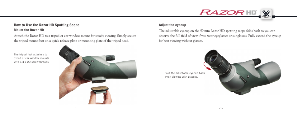 How to use the razor hd spotting scope | Vortex Optics RAZOR HD 11-33X50 SPOTTING SCOPE User Manual | Page 3 / 6