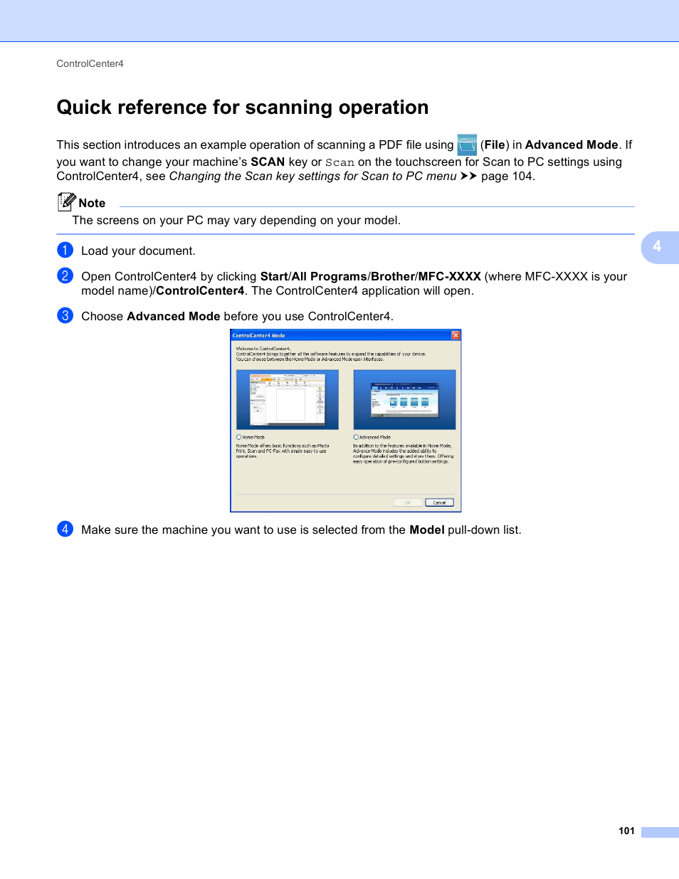 Quick reference for scanning operation | Brother DCP-8155DN User Manual | Page 109 / 271