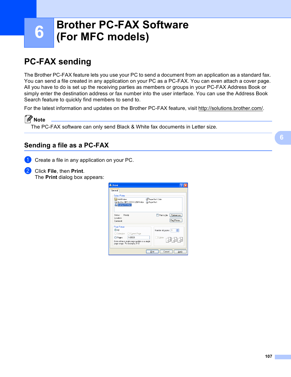 6 brother pc-fax software (for mfc models), Pc-fax sending, Sending a file as a pc-fax | Brother pc-fax software (for mfc models) | Brother DCP-8155DN User Manual | Page 115 / 271