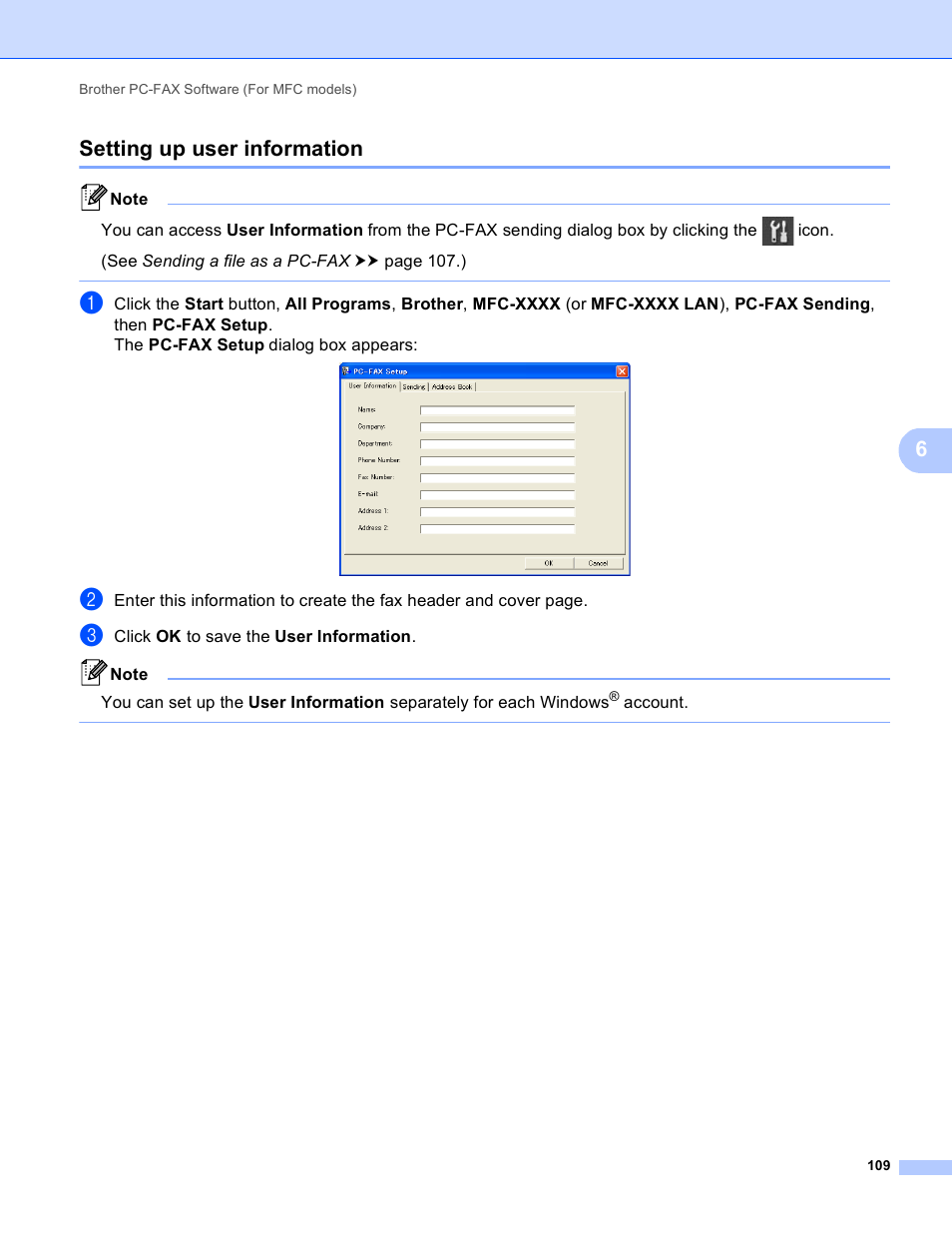 Setting up user information, 6setting up user information | Brother DCP-8155DN User Manual | Page 117 / 271
