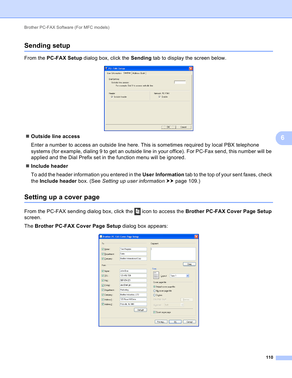 Sending setup, 6sending setup, Setting up a cover page | Brother DCP-8155DN User Manual | Page 118 / 271