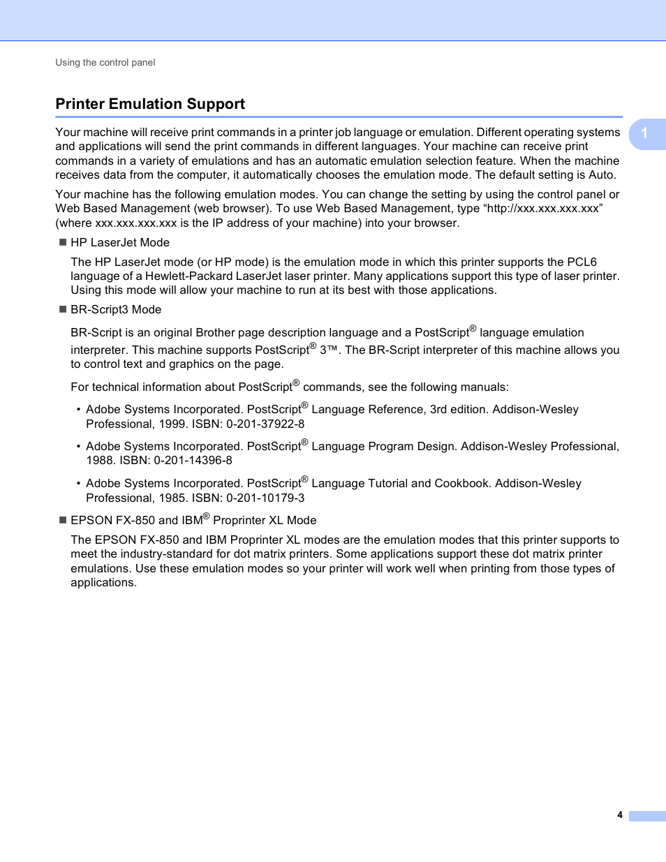 Printer emulation support, 1printer emulation support | Brother DCP-8155DN User Manual | Page 12 / 271