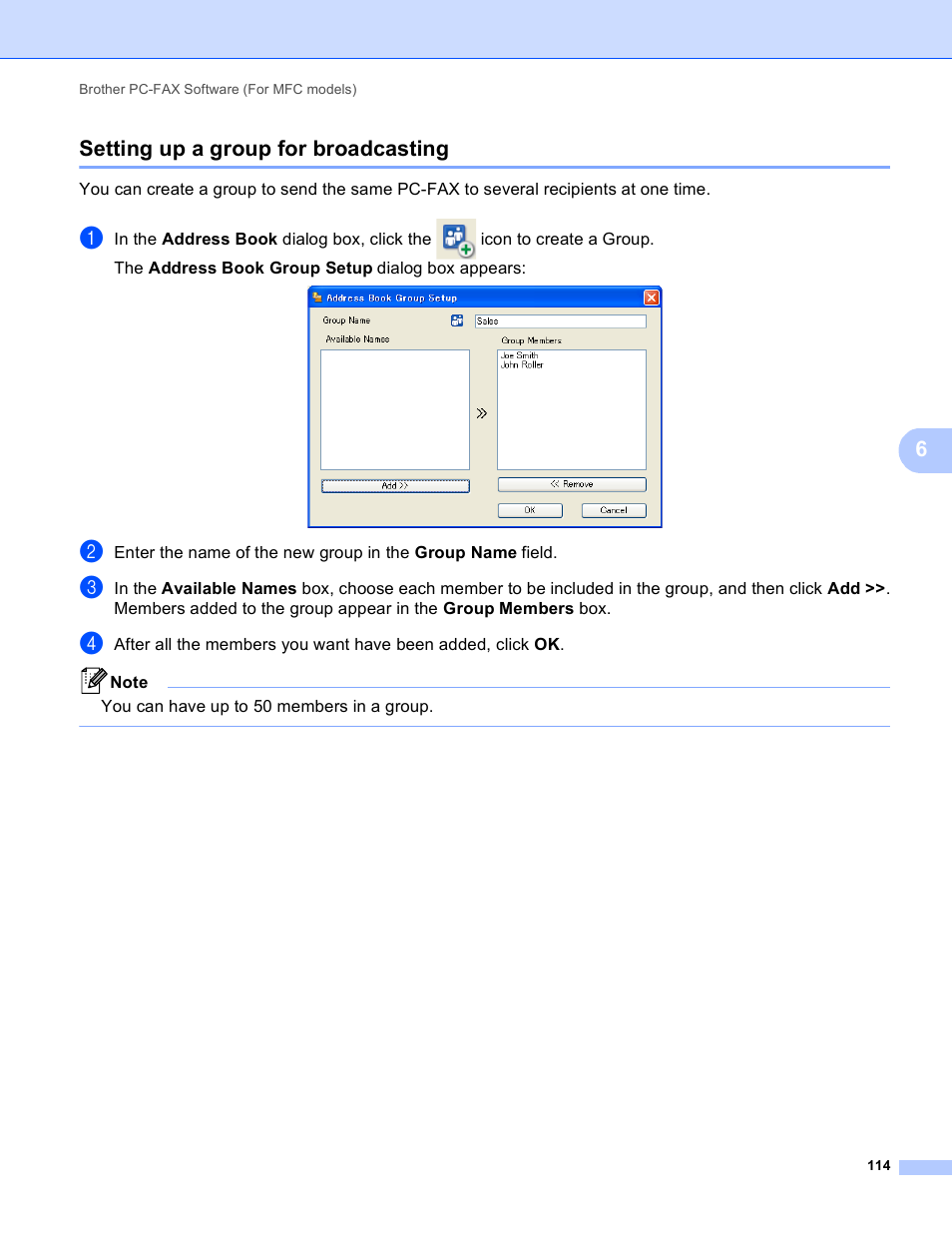 Setting up a group for broadcasting, 6setting up a group for broadcasting | Brother DCP-8155DN User Manual | Page 122 / 271