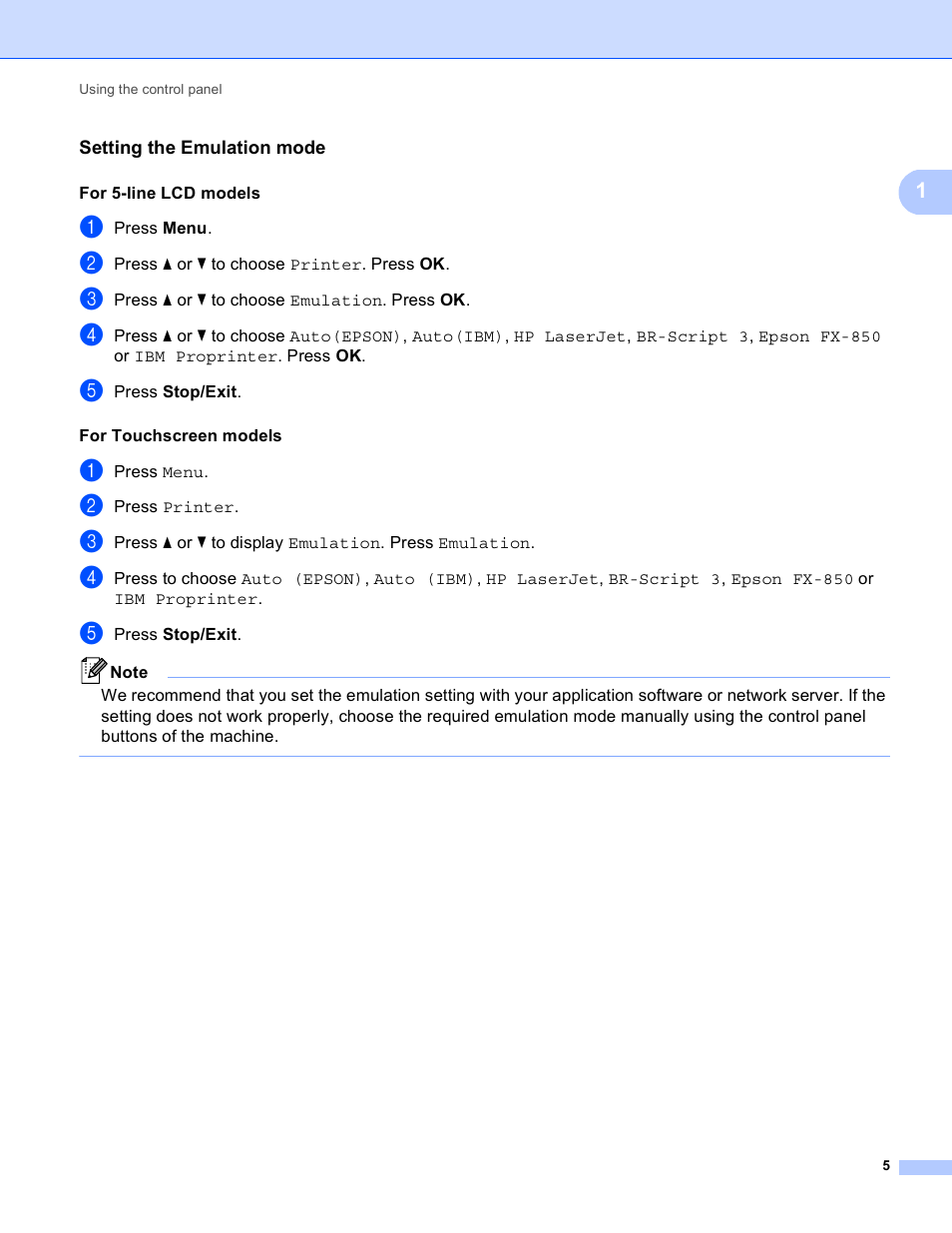 Setting the emulation mode | Brother DCP-8155DN User Manual | Page 13 / 271