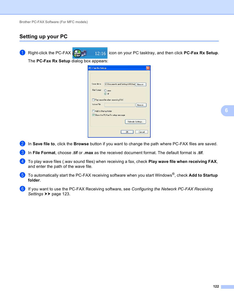 Setting up your pc, 6setting up your pc | Brother DCP-8155DN User Manual | Page 130 / 271