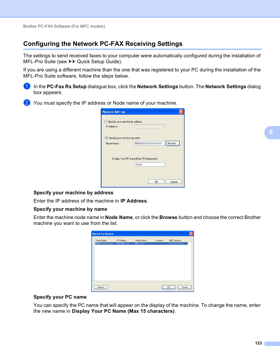 Configuring the network pc-fax receiving settings, 6configuring the network pc-fax receiving settings | Brother DCP-8155DN User Manual | Page 131 / 271