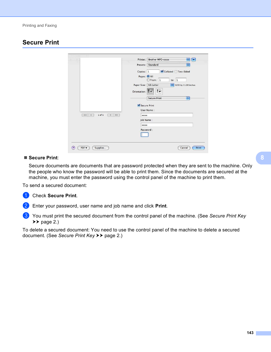 Secure print, 8secure print | Brother DCP-8155DN User Manual | Page 151 / 271