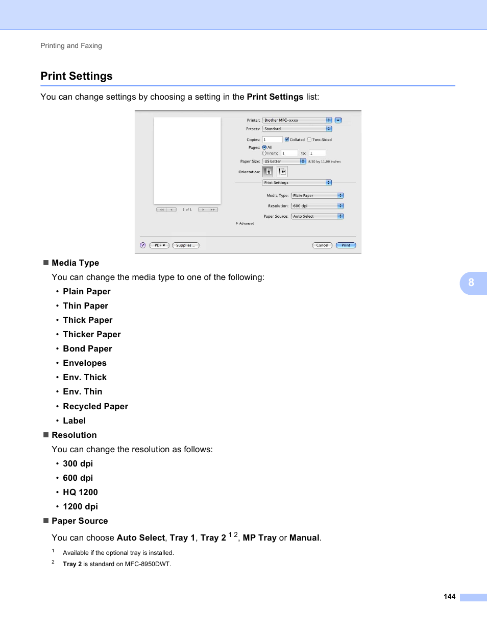 Print settings, 8print settings | Brother DCP-8155DN User Manual | Page 152 / 271