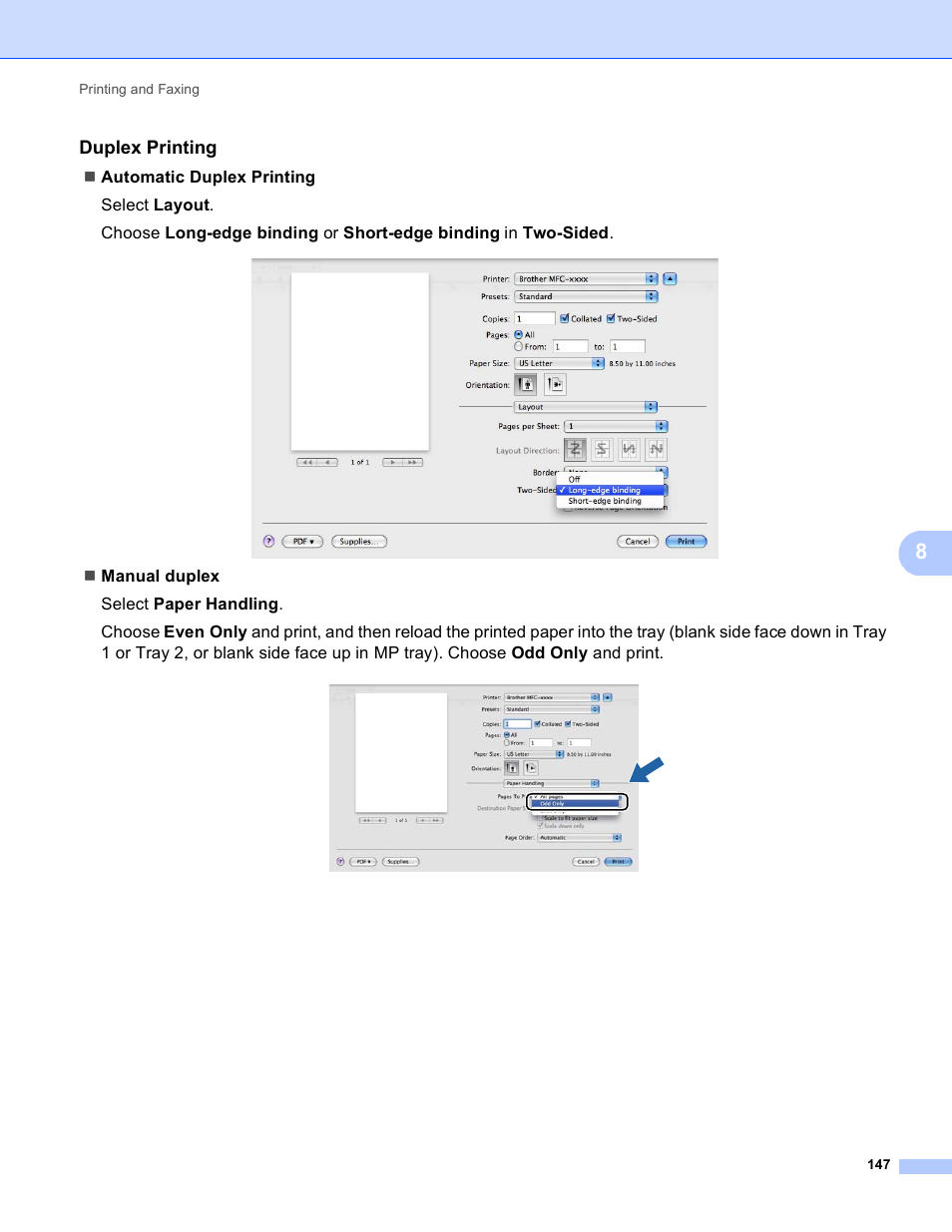 Duplex printing | Brother DCP-8155DN User Manual | Page 155 / 271