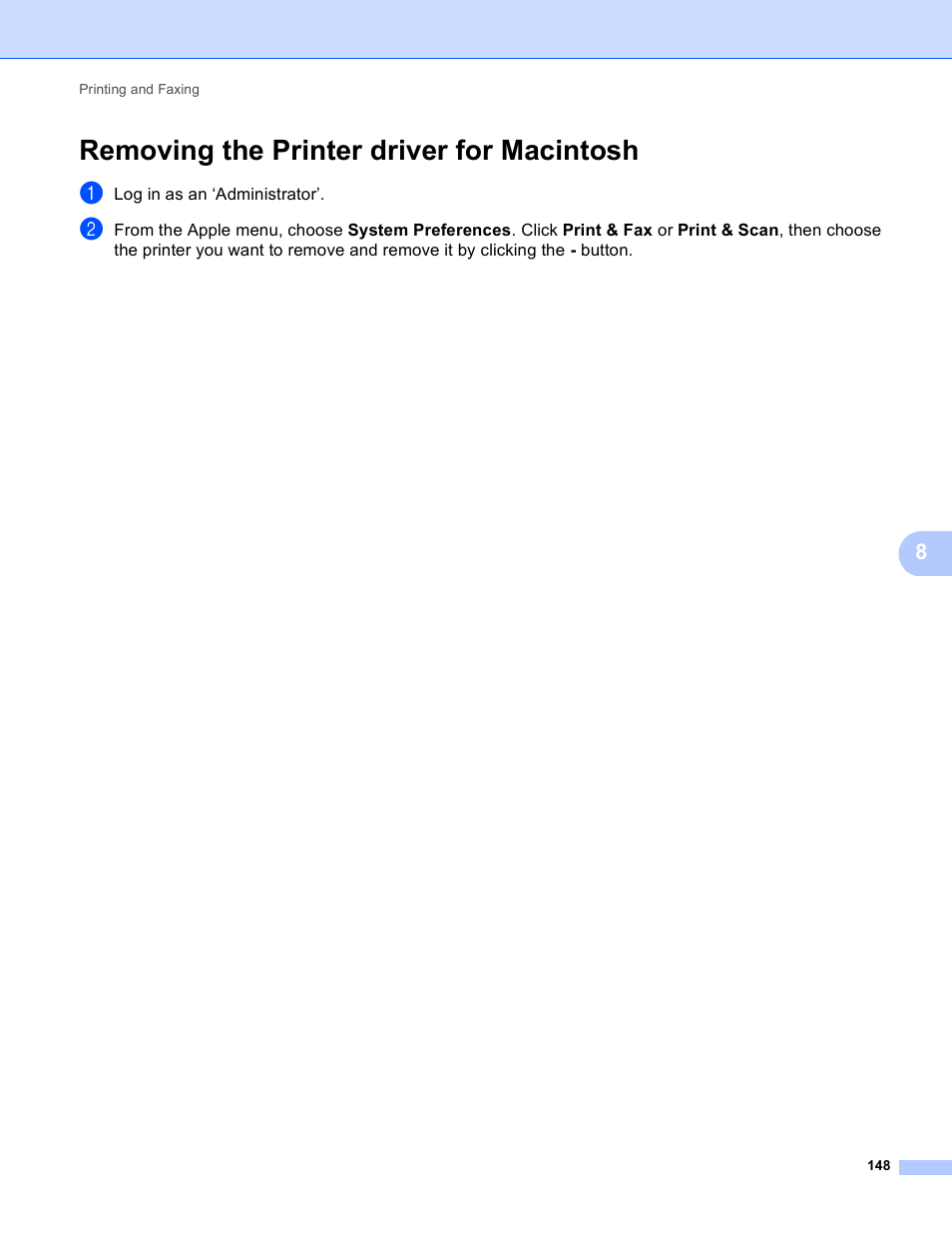 Removing the printer driver for macintosh | Brother DCP-8155DN User Manual | Page 156 / 271