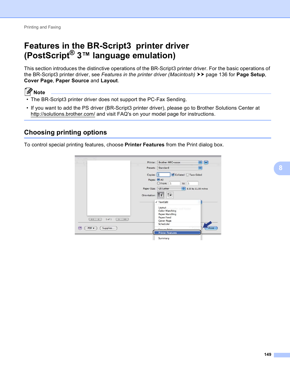 Choosing printing options, 3™ language emulation) | Brother DCP-8155DN User Manual | Page 157 / 271