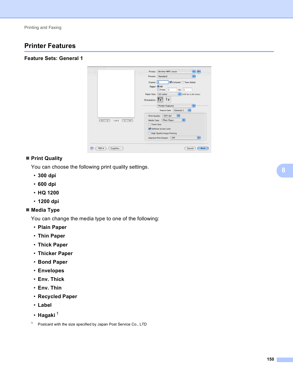 Printer features, 8printer features | Brother DCP-8155DN User Manual | Page 158 / 271