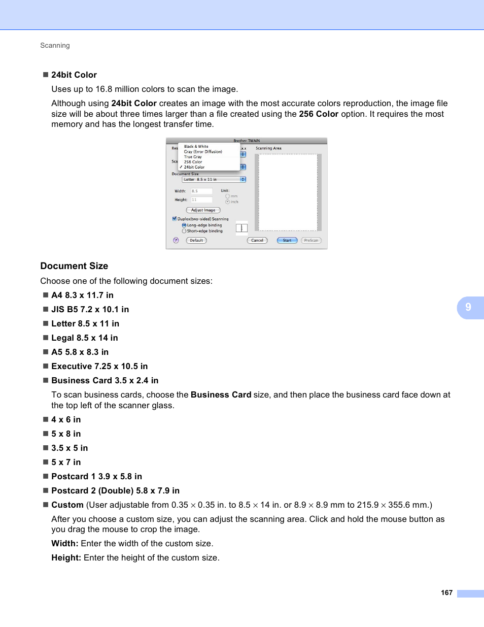 Document size | Brother DCP-8155DN User Manual | Page 175 / 271