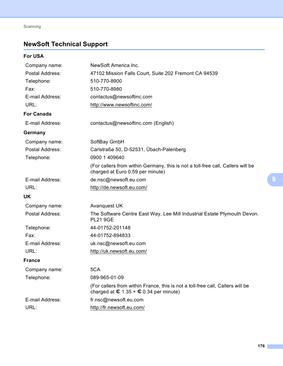 Newsoft technical support, 9newsoft technical support | Brother DCP-8155DN User Manual | Page 184 / 271