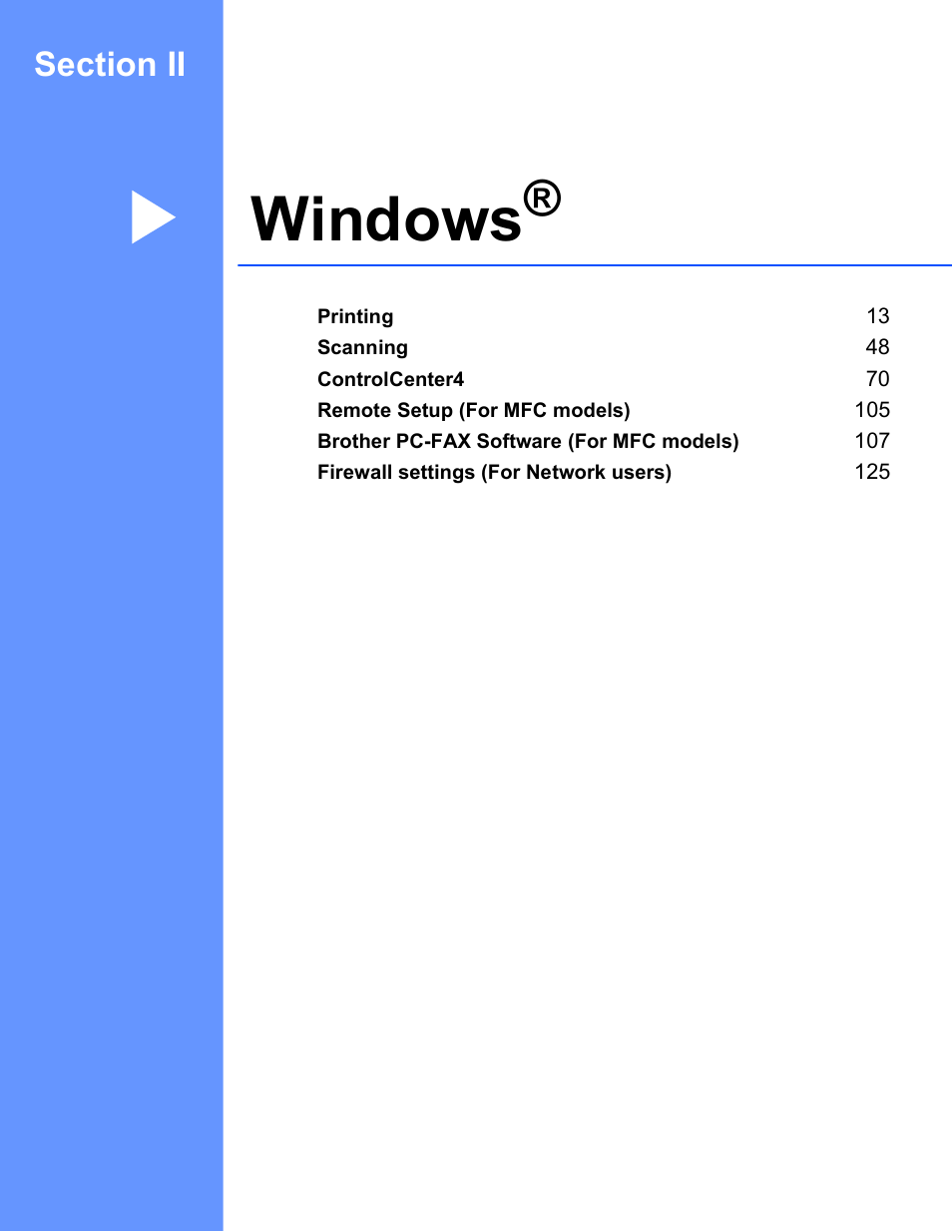 Section ii: windows, Section ii windows, Windows | Brother DCP-8155DN User Manual | Page 20 / 271