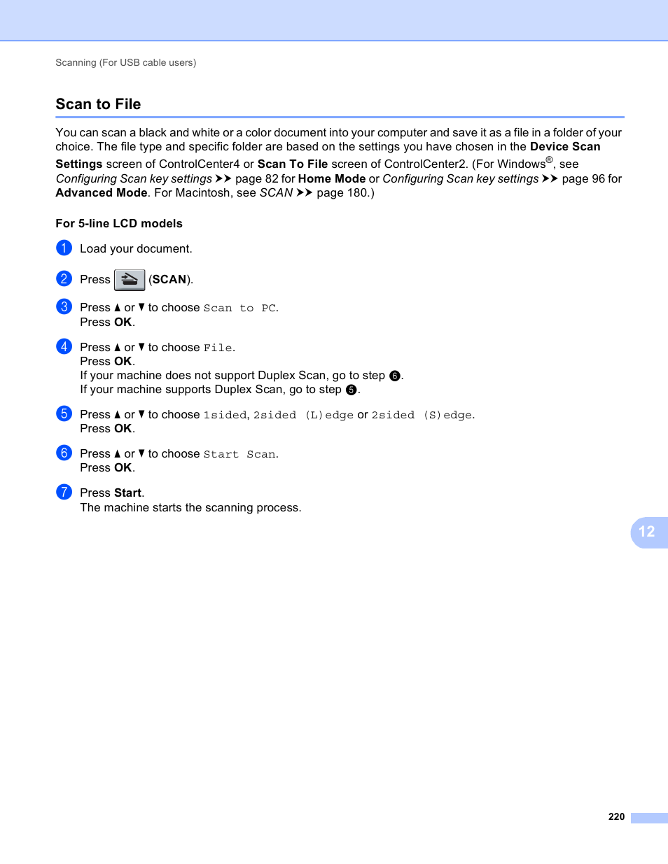 Scan to file, 12 scan to file | Brother DCP-8155DN User Manual | Page 228 / 271