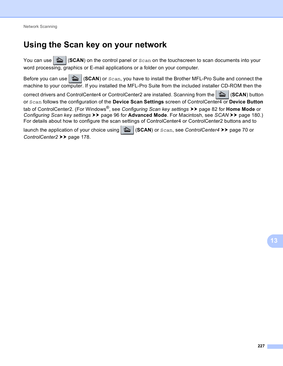 Using the scan key on your network | Brother DCP-8155DN User Manual | Page 235 / 271