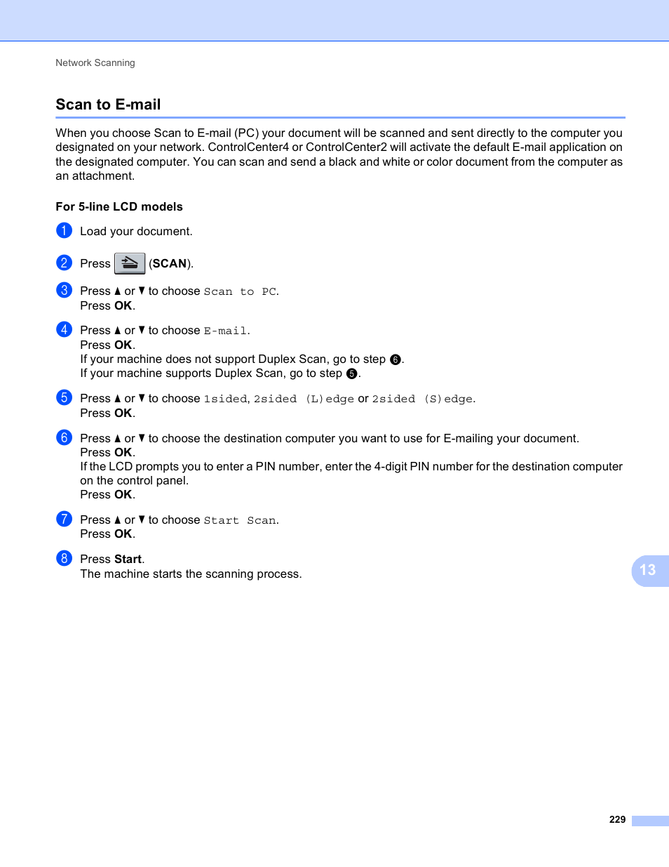 Scan to e-mail | Brother DCP-8155DN User Manual | Page 237 / 271