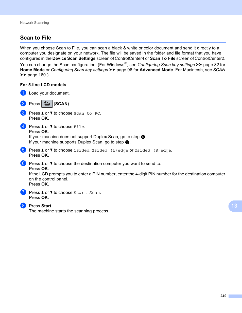 Scan to file, 13 scan to file | Brother DCP-8155DN User Manual | Page 248 / 271