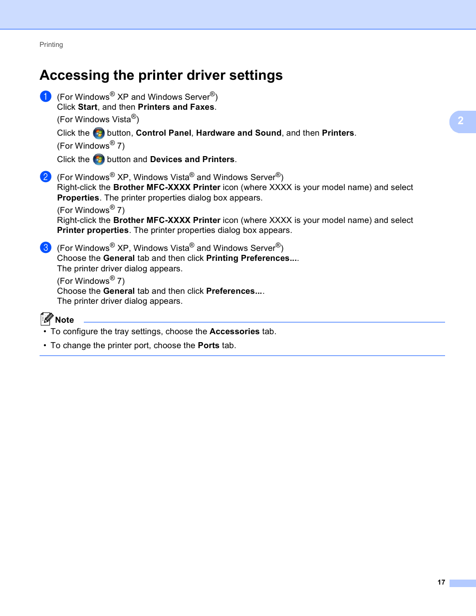 Accessing the printer driver settings | Brother DCP-8155DN User Manual | Page 25 / 271