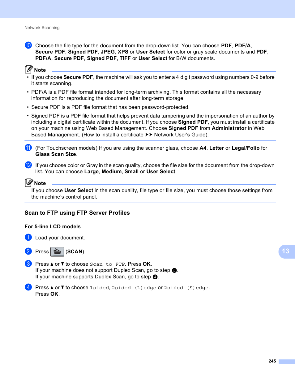 Scan to ftp using ftp server profiles | Brother DCP-8155DN User Manual | Page 253 / 271