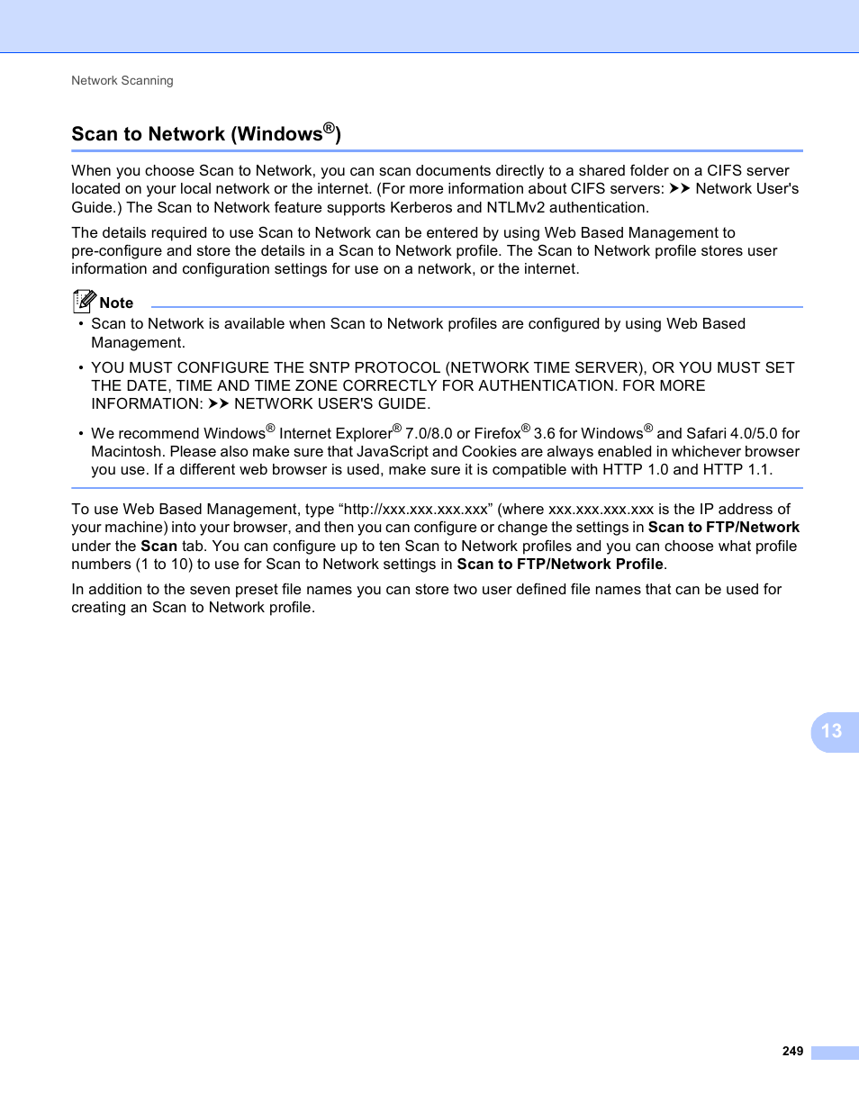 Scan to network (windows®), Scan to network (windows, 13 scan to network (windows | Brother DCP-8155DN User Manual | Page 257 / 271