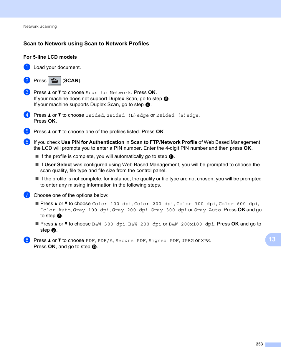 Scan to network using scan to network profiles | Brother DCP-8155DN User Manual | Page 261 / 271