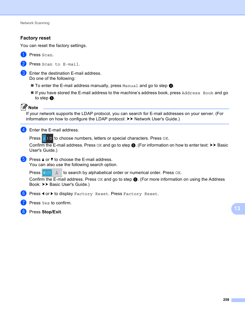 Factory reset | Brother DCP-8155DN User Manual | Page 266 / 271