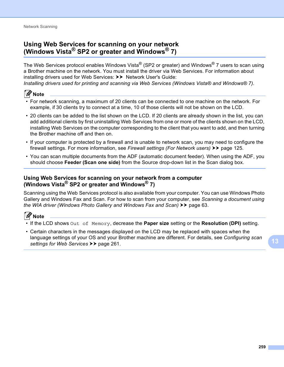 Using web services for scanning on your network, Windows vista, Sp2 or greater and windows | Brother DCP-8155DN User Manual | Page 267 / 271