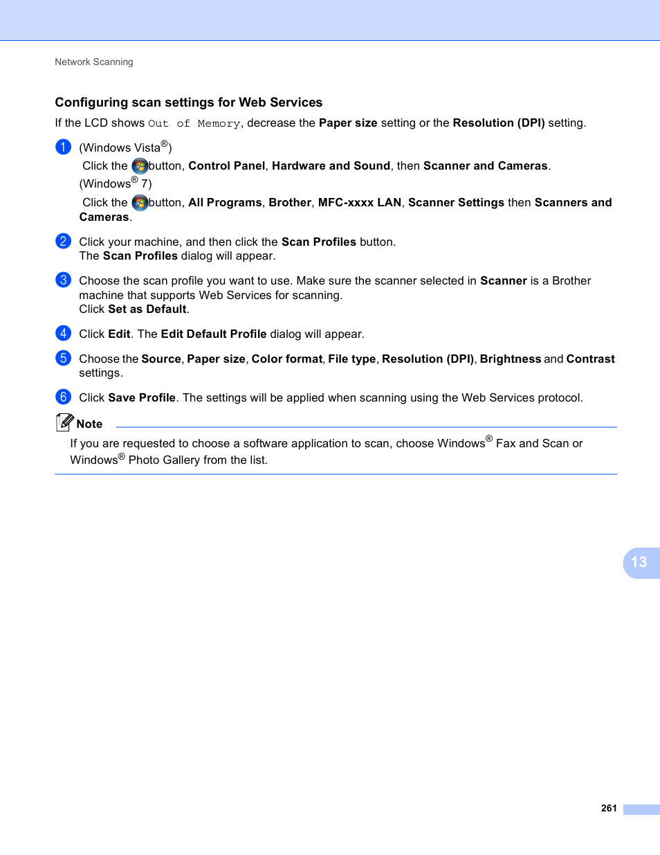 Configuring scan settings for web services | Brother DCP-8155DN User Manual | Page 269 / 271