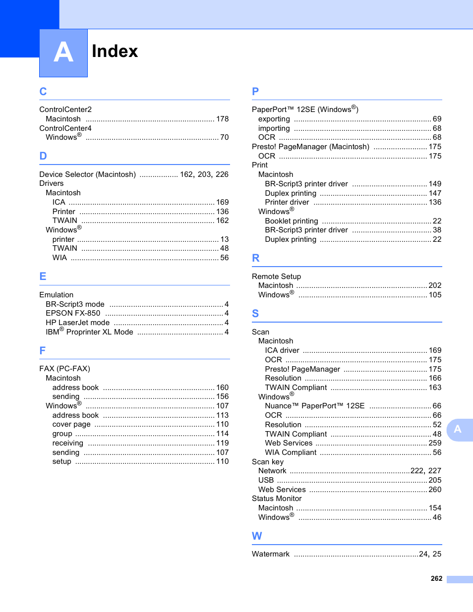 Index | Brother DCP-8155DN User Manual | Page 270 / 271