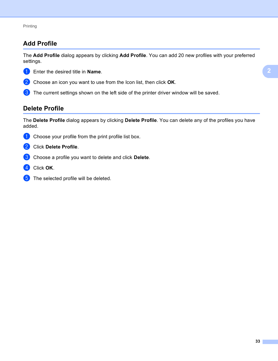 Add profile, Delete profile, Add profile delete profile | Brother DCP-8155DN User Manual | Page 41 / 271