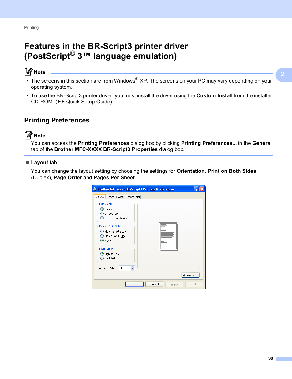 Printing preferences, 3™ language emulation) | Brother DCP-8155DN User Manual | Page 46 / 271