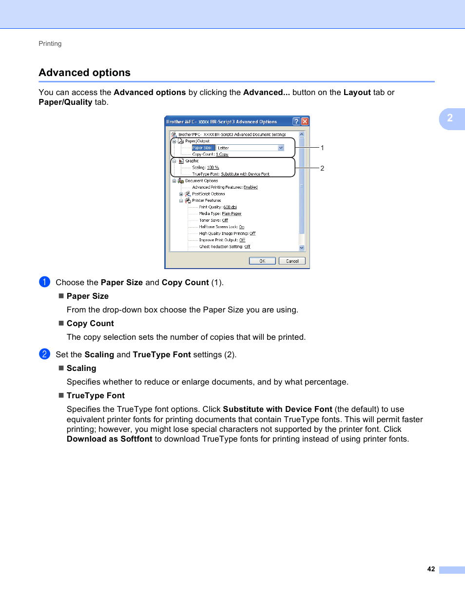 Advanced options, 2advanced options | Brother DCP-8155DN User Manual | Page 50 / 271