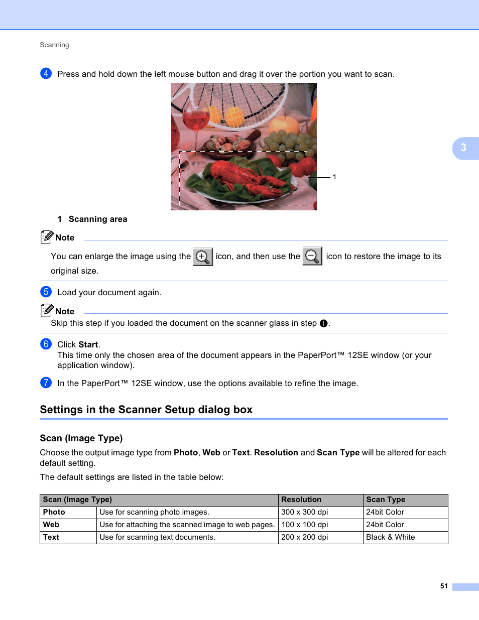 Settings in the scanner setup dialog box, Scan (image type) | Brother DCP-8155DN User Manual | Page 59 / 271