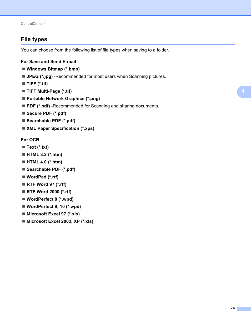 File types, 4file types | Brother DCP-8155DN User Manual | Page 82 / 271