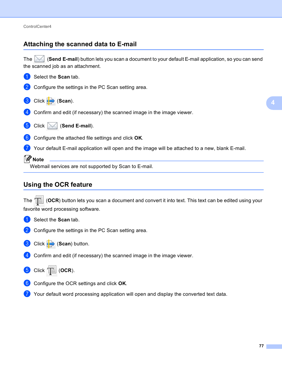 Attaching the scanned data to e-mail, Using the ocr feature | Brother DCP-8155DN User Manual | Page 85 / 271