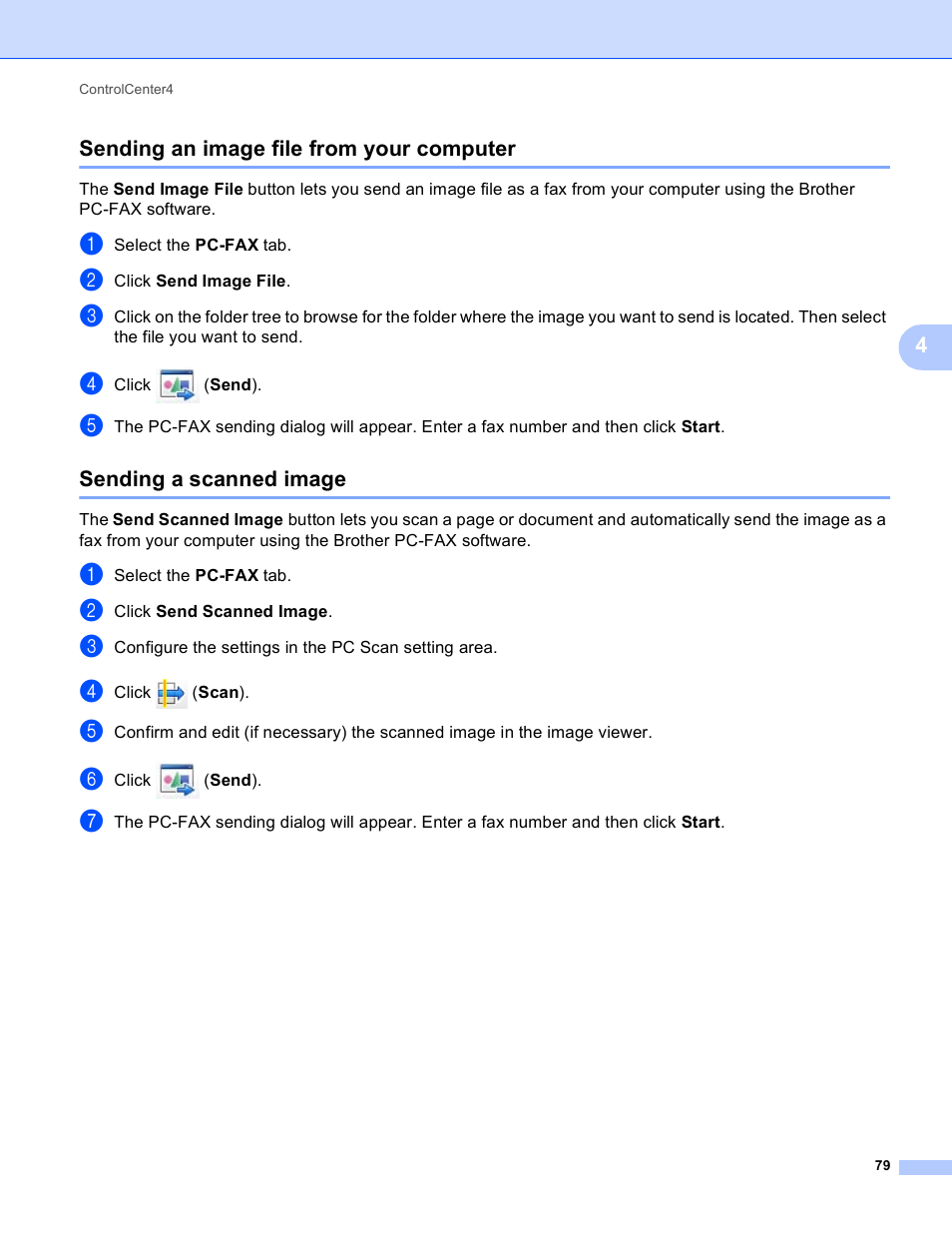 Sending an image file from your computer, Sending a scanned image | Brother DCP-8155DN User Manual | Page 87 / 271