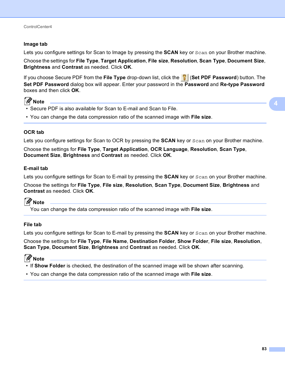 Image tab, Ocr tab, File tab | Brother DCP-8155DN User Manual | Page 91 / 271