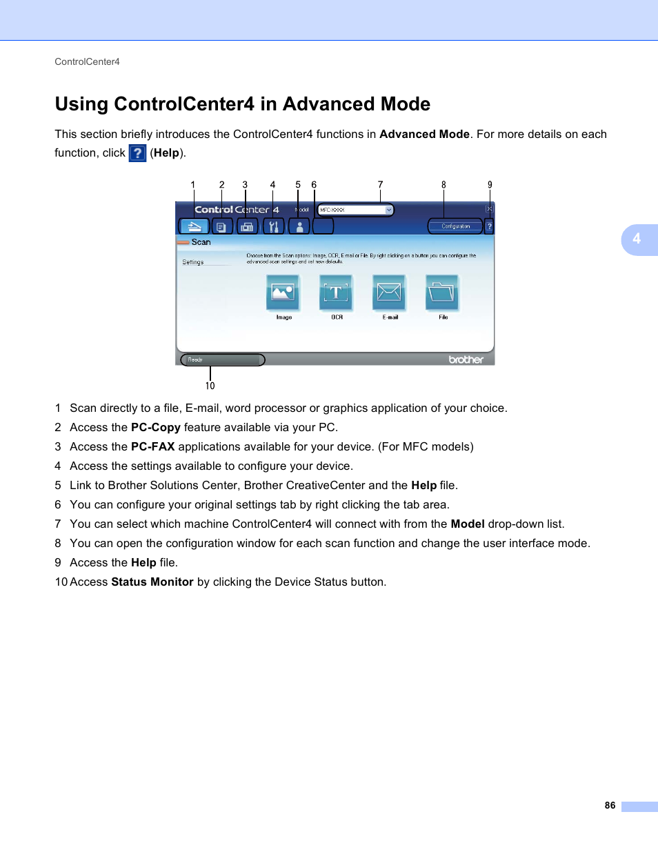 Using controlcenter4 in advanced mode, Using controlcenter4 in advanced mode uu | Brother DCP-8155DN User Manual | Page 94 / 271