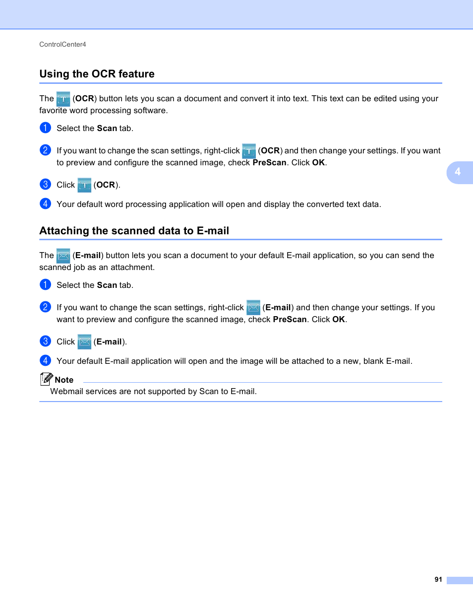 Using the ocr feature, Attaching the scanned data to e-mail, 4using the ocr feature | Brother DCP-8155DN User Manual | Page 99 / 271