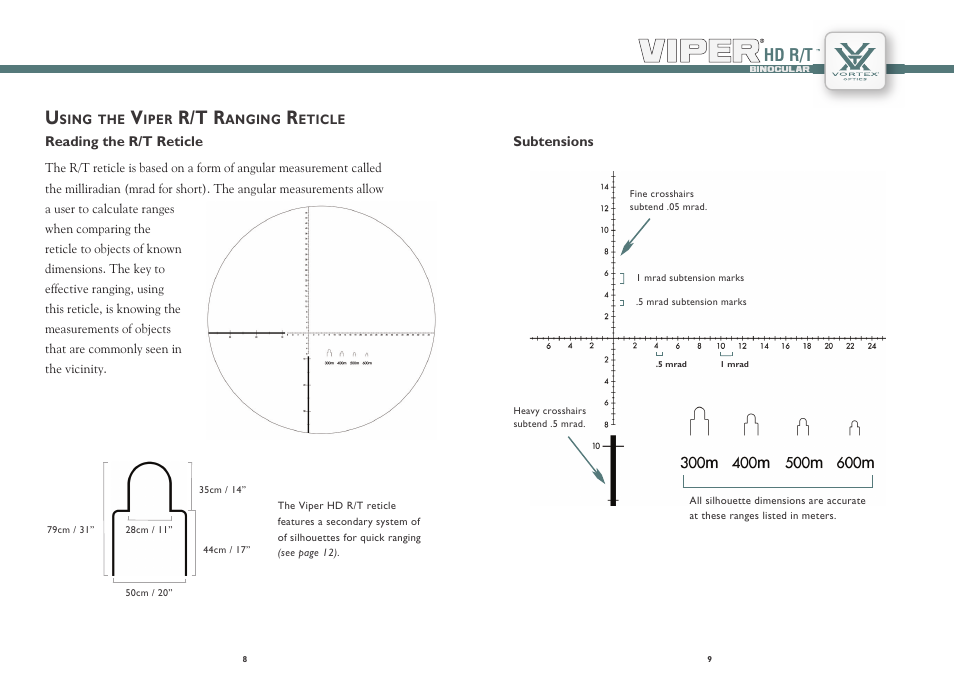 R/t r, Hd r/t | Vortex Optics VIPER HD 10X50 R/T TACTICAL ROOF PRISM BINOCULAR — R/T Ranging Reticle User Manual | Page 5 / 9