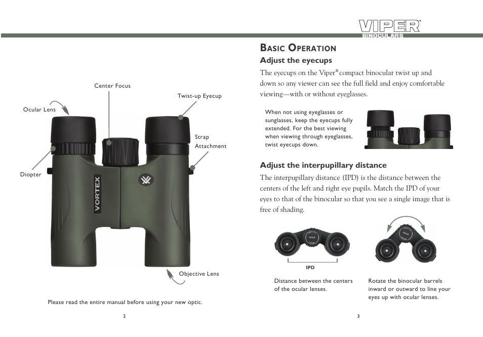 Vortex Optics VIPER 10X28 BINOCULAR User Manual | Page 2 / 5