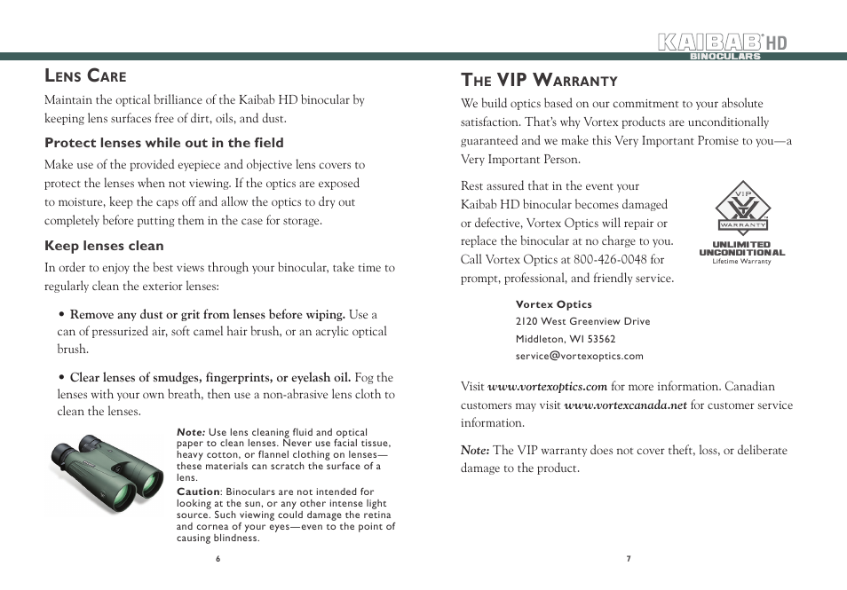 Vip w | Vortex Optics KAIBAB HD 20X56 ROOF PRISM BINOCULAR User Manual | Page 4 / 5