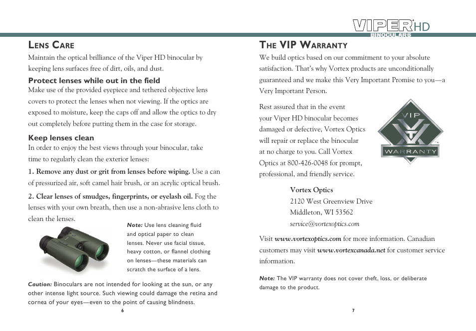 Vip w | Vortex Optics VIPER HD 15X50 ROOF PRISM BINOCULAR User Manual | Page 4 / 5