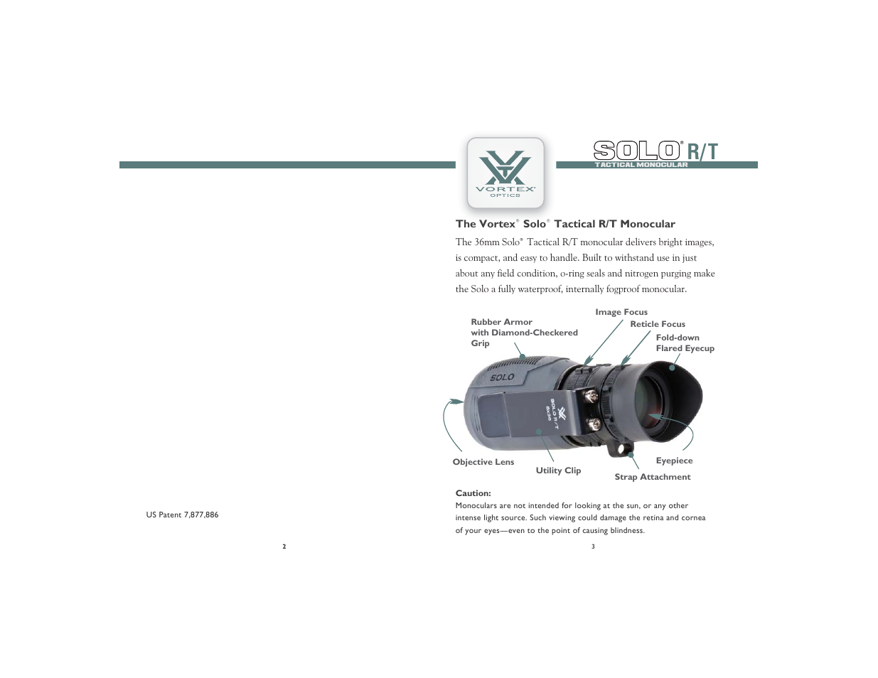 Solo r/ t solo | Vortex Optics SOLO TACTICAL R/T 8X36 MONOCULAR WITH RETICLE FOCUS User Manual | Page 2 / 8