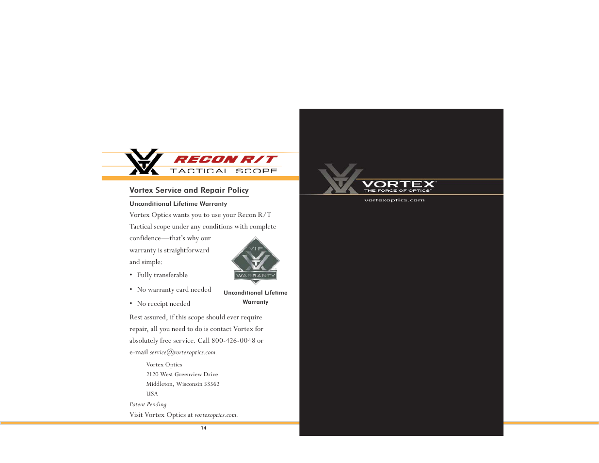 Vortex Optics RECON R/T 15X50 - WITH VMS MONOCULAR User Manual | Page 8 / 8