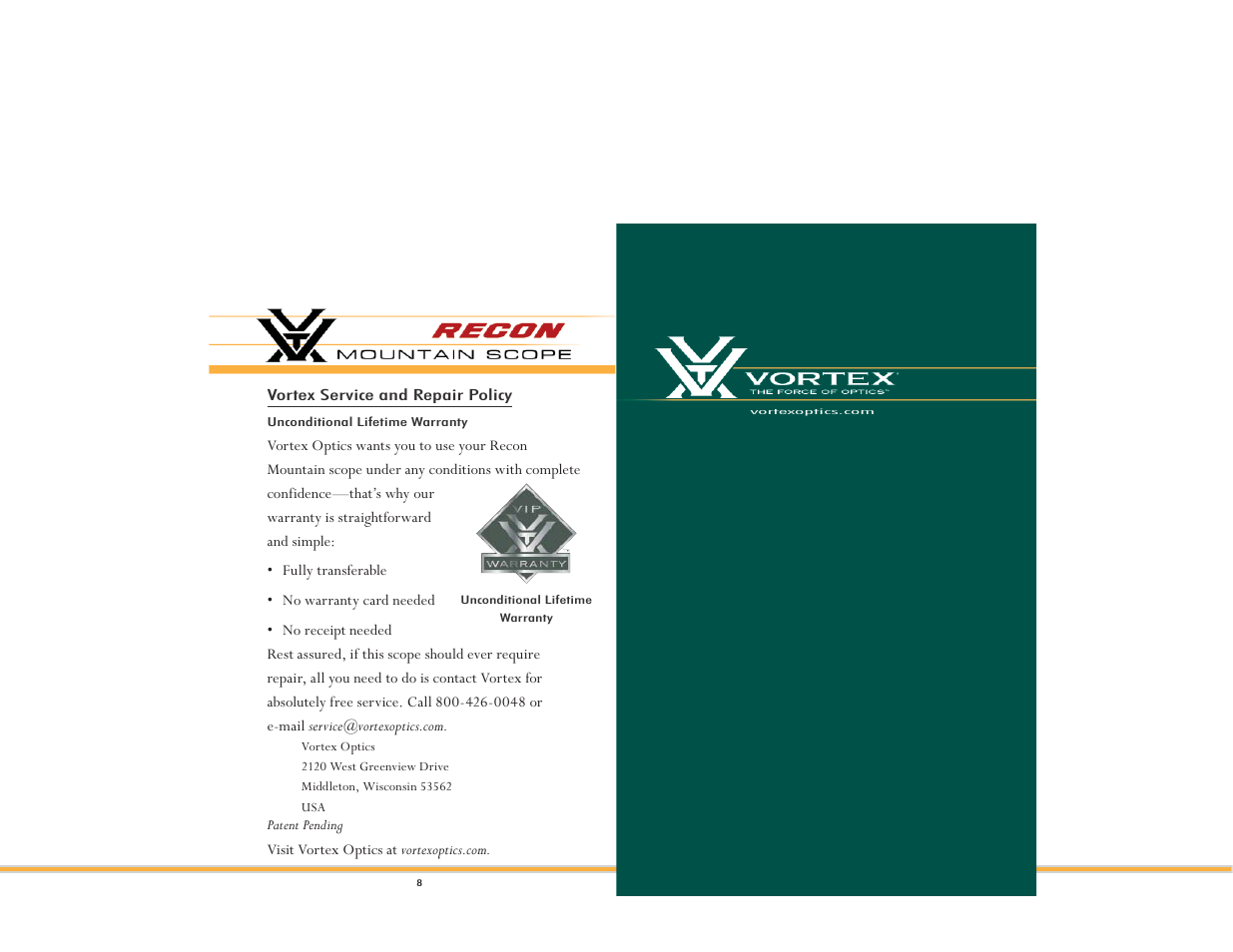 Vortex Optics RECON MOUNTAIN 15X50 User Manual | Page 5 / 5